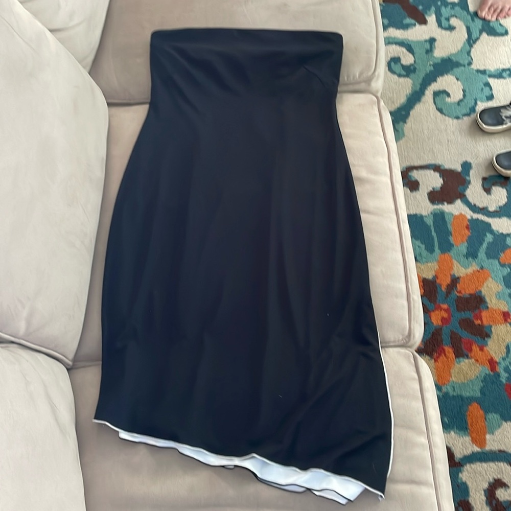 Express Black with White Dress Y2k black strapless asymmetrical hem dress 11/12